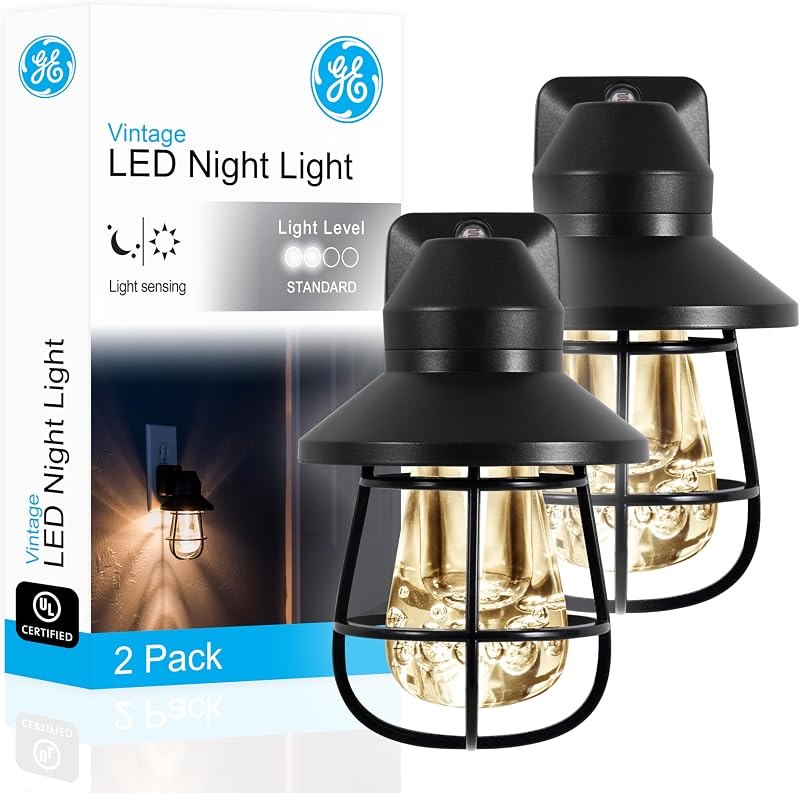 GE Vintage Night Lights Plug Into Wall, Auto Dusk to Dawn Sensor, 2 Pack — night light motion for night light motion