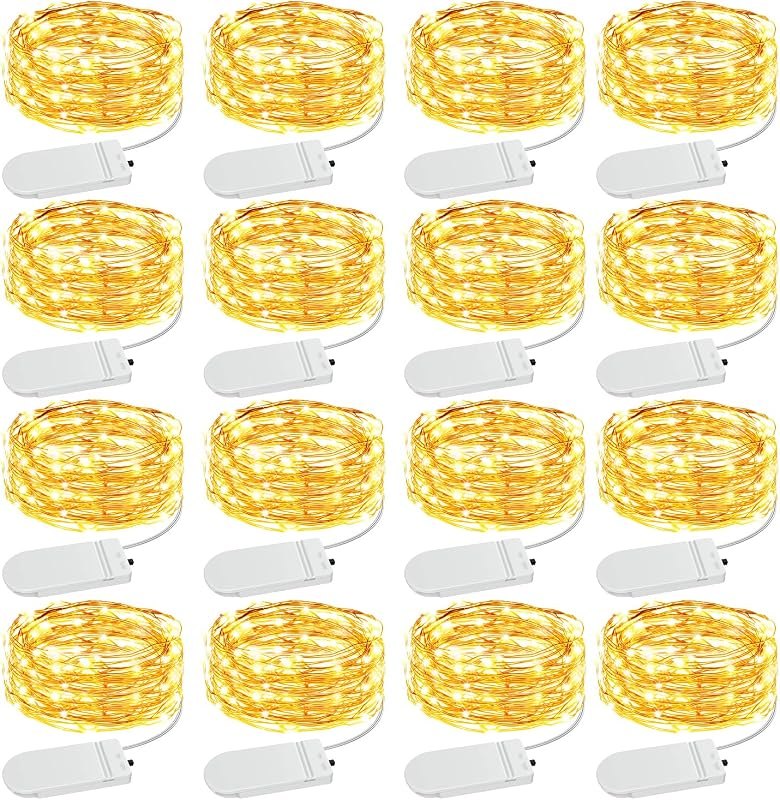 Olafus 16 Pack Christmas Fairy Lights Battery Operated Warm White, Halloween Small String Lights Copper Wire 20 LED