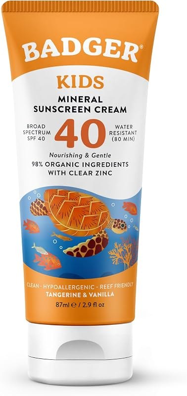 Badger Kids Mineral Sunscreen Cream SPF 40, Organic, Non-Toxic, 2.9 fl oz — zinc stick sunscreen for zinc stick