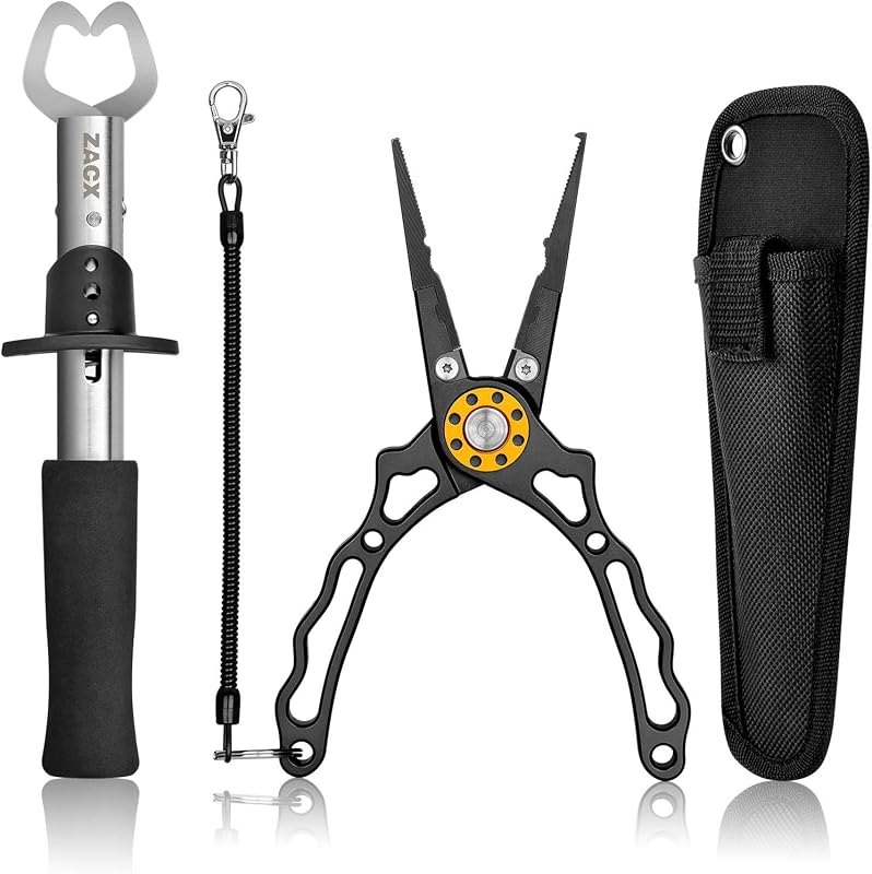 ZACX Fish Lip Gripper Pliers - Upgraded Muti-Function Hook Remover and Split Ring Pliers for Fly Fishing, Ice Fishing
