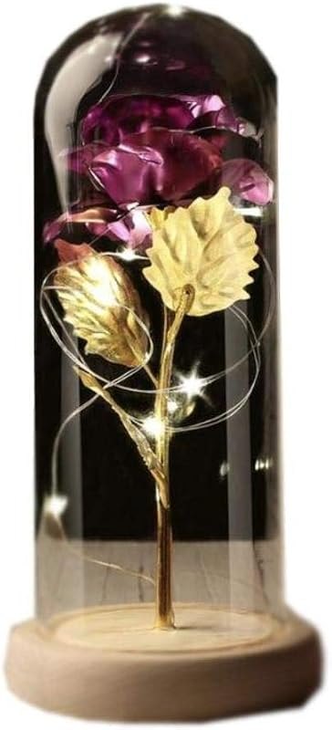Red Silk Rose with Fallen Petals in Glass Cover, Home Holiday Party Wedding Valentines Day Creative Gift for her