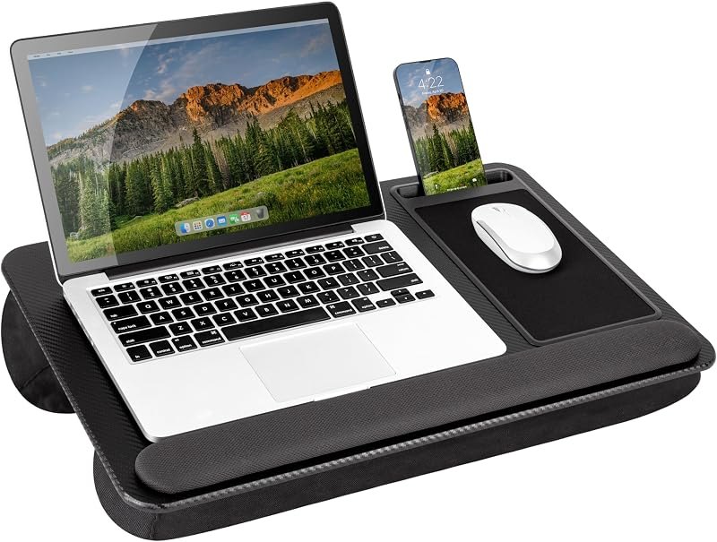 LAPGEAR Home Office Pro Lap Desk - Black Carbon, Fits 15.6” Laptops — lap desk with mouse for laptop bed tray
