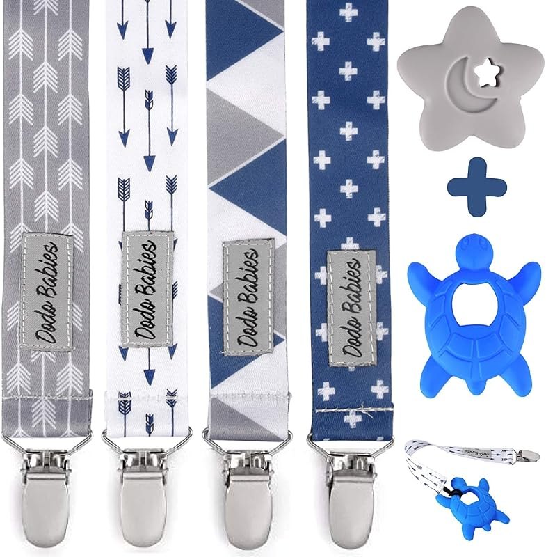 Dodo Babies Pacifier Clip & Teether Toy Set - Universal Pacifier Holder Loop - Silicone Teethers for Baby Teething