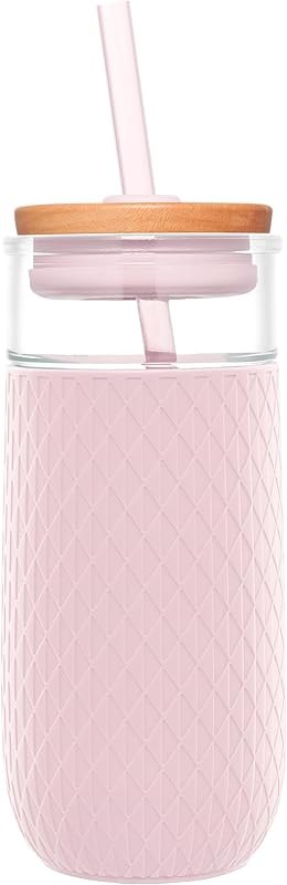 Devon 18oz Glass Tumbler with Straw & Bamboo Lid for Iced Coffee, Pink — Starbucks Bearista Glass Cup for starbucks