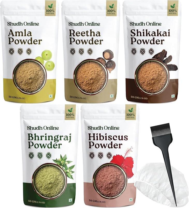 Homeda 5in1 Amla Reetha Shikakai Bhringraj Hibiscus Hair Powder 1.75oz x 5 — root lift powder for root lift powder