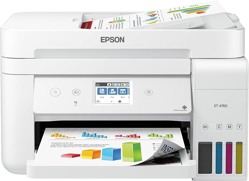EcoTank ET-4760 Wireless Color All-in-One Cartridge-Free Supertank Printer with Scanner, Copier, Fax, ADF and Ethernet