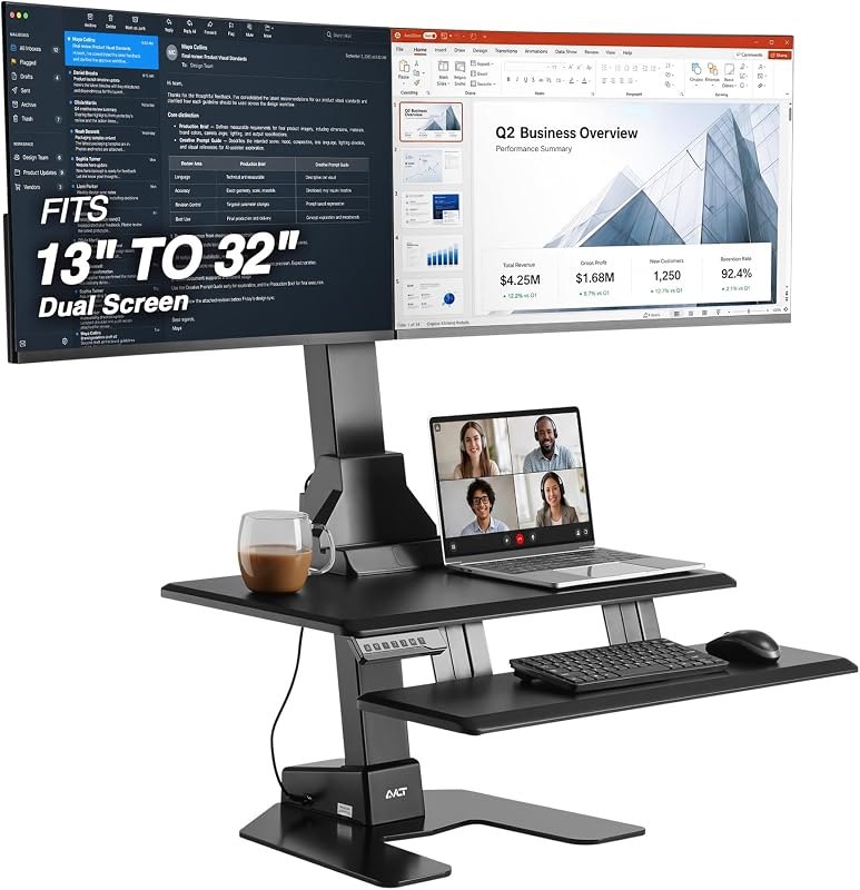 AVLT Electric Standing Desk Converter for Dual 32" Monitors Motorized — small standing desk converter for small
