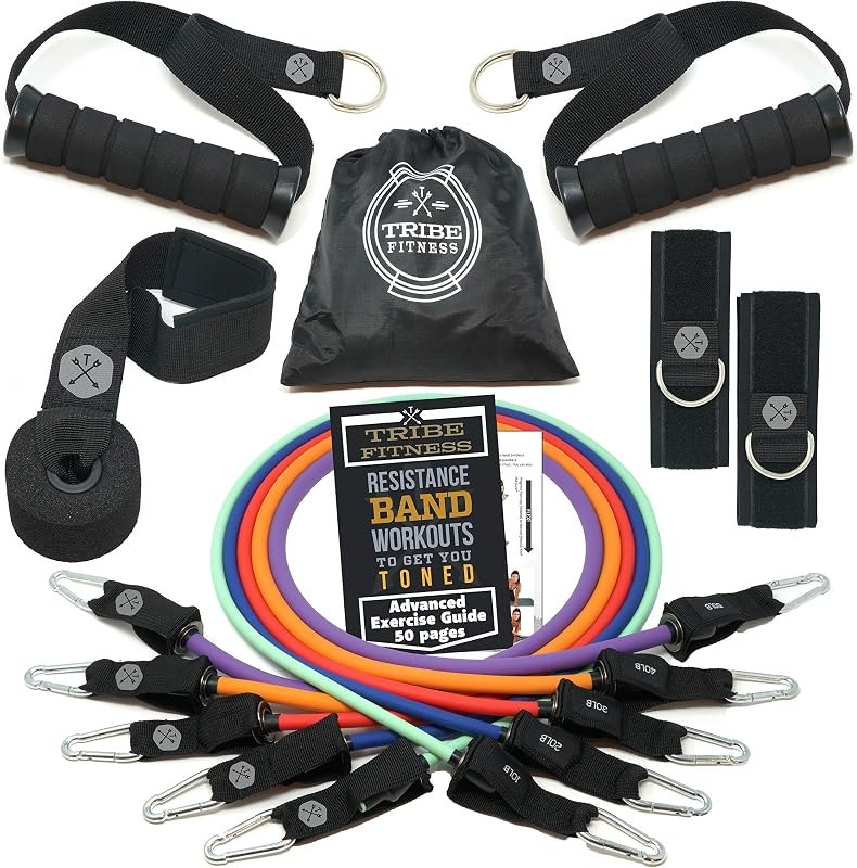 TRIBE Resistance Bands Set &Weights for Exercises Bands for Men/Women with Workout Bands, Handles, Door Anchor, Ankle