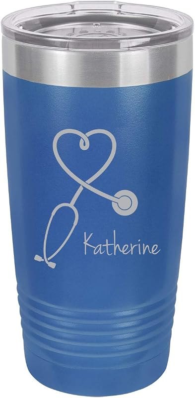 Stethoscope Nurse Personalized Add Your Custom Text Insulated Tumbler 20 Oz Travel Coffee Mug Customizable (Blue) — 20