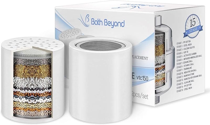 15-Stage Shower Filter Replacement Cartridge (Pack of 2) Shower Filter w/Vitamin C for Hard Water - Shower Water