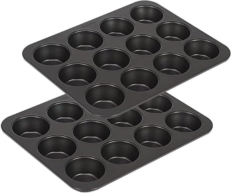 CHEFMADE 12 Cups Muffin Pan Set, 2 Packs Bakeware Non-Stick Cupcake Baking Pan Heavy Duty Carbon Steel Pan Muffin Tins