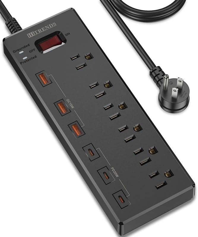 Power Strip with USB C Ports, HITRENDS Surge Protector with 6 AC Outlets & 6 USB Ports (3 USB C & 3 USB A), 20W PD