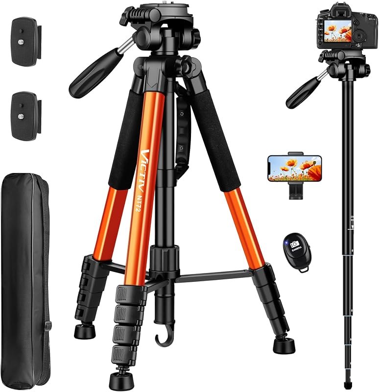 Tripod for Camera, 72" Tall Camera Tripod & Monopod with Remote, Professional Heavy Duty Compact Camera Stand for