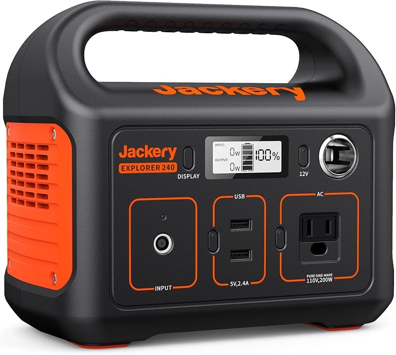 Jackery Portable Power Station Explorer 240, 240Wh Emergency Backup Lithium Battery, 110V/200W Pure Sinewave AC