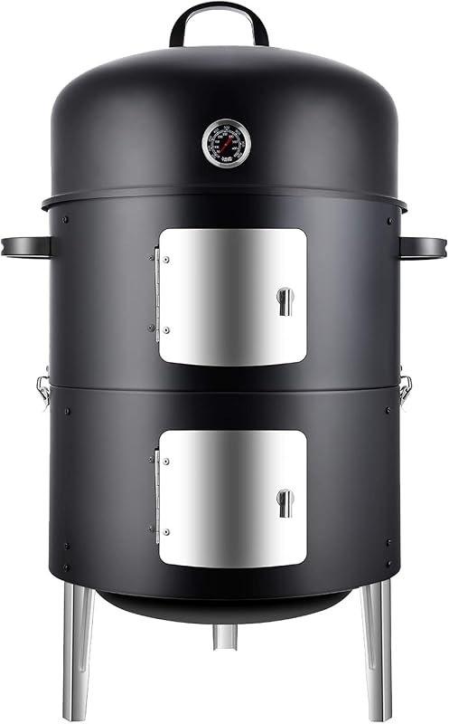 Realcook Vertical 17 Inch Steel Charcoal Smoker, Heavy Duty Round BBQ Grill — bbq offset smoker for bbq offset smoker