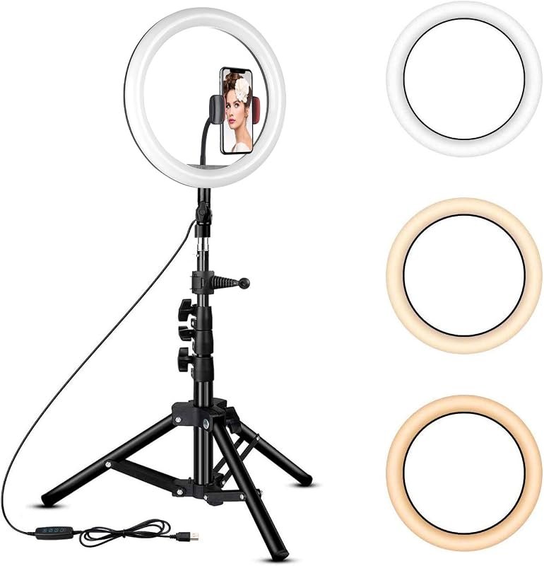 10 inch Ring Light with Tripod Stand - Rovtop LED Camera Selfie Light Ring with iPhone Tripod and Phone Holder for