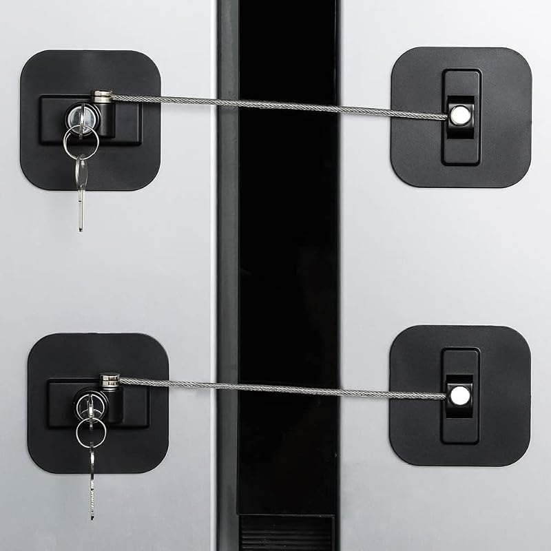 Fridge Lock,2 Pack Refrigerator Locks with Keys,Freezer Lock and Child Safety Cabinet Lock,Black Fridge Lock — child