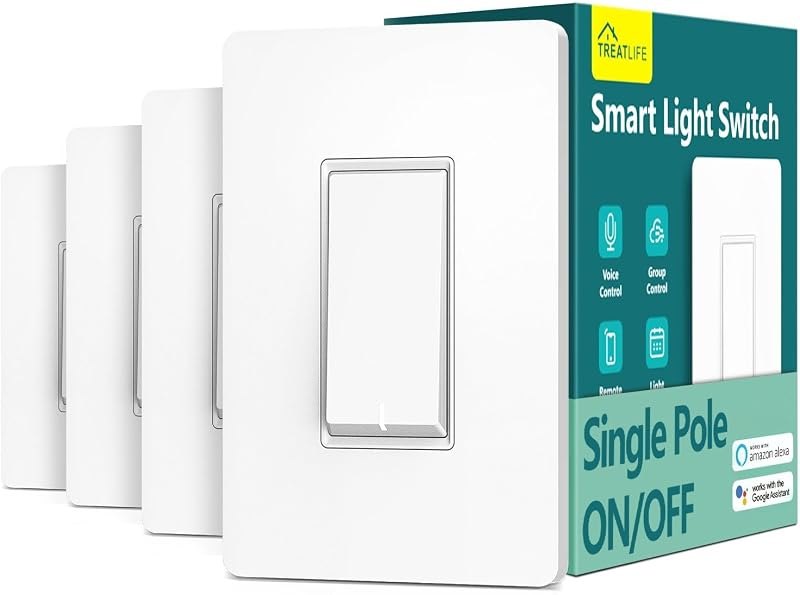 TREATLIFE Smart Light Switch Single Pole Works with Alexa, Google Home and SmartThings, 2.4GHz WiFi Timer Smart