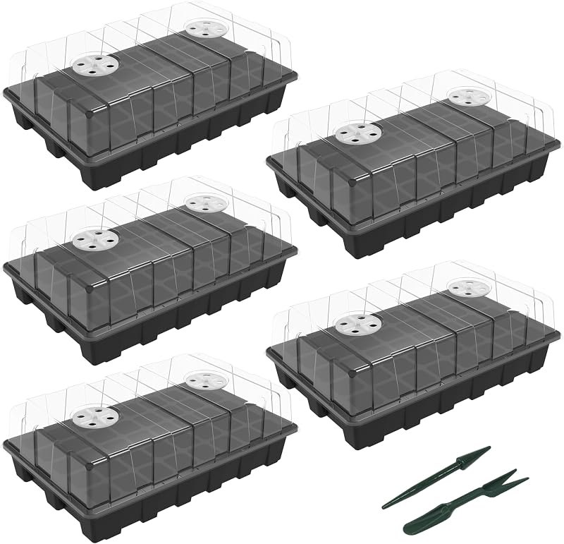 Gardzen 5-Set Seed Starter Tray Kits, Durable Plant Germination Trays with Humidity Vented Domes and Bases, Ideal for