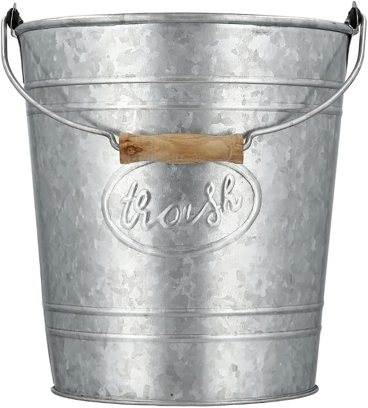 Autumn Alley Rustic Farmhouse Bathroom Trash Can - Country Style Galvanized Trash Can Bucket with Wooden Handle for