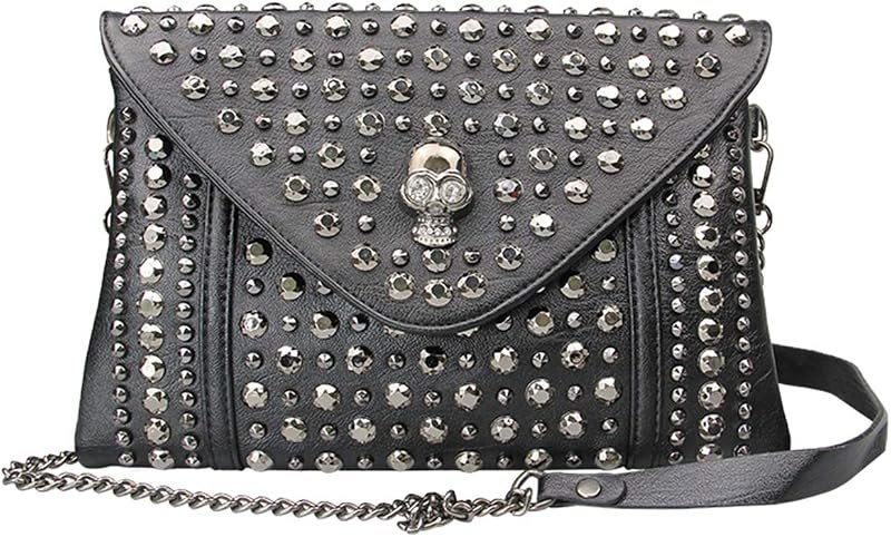 Women Rivet Chain Handbag Purse Clutch Small PU Leather Satchel Shoulder Tote Top-handle Bag Black — leather satchel
