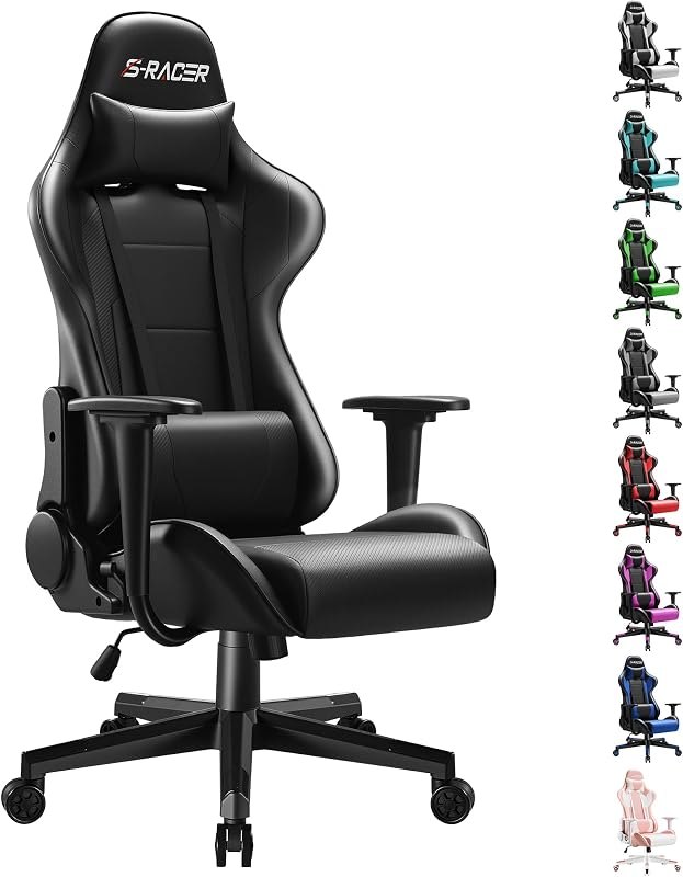 Furniwell Gaming Chair Racing Computer Chair Office Desk Chair Adjustable Swivel High Back Carbon Fiber Style Leather