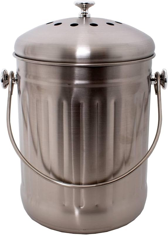Countertop Compost Bin, Odorless Kitchen Composting Pail with Carbon Filters, Stainless Steel 1 Gallon Composter