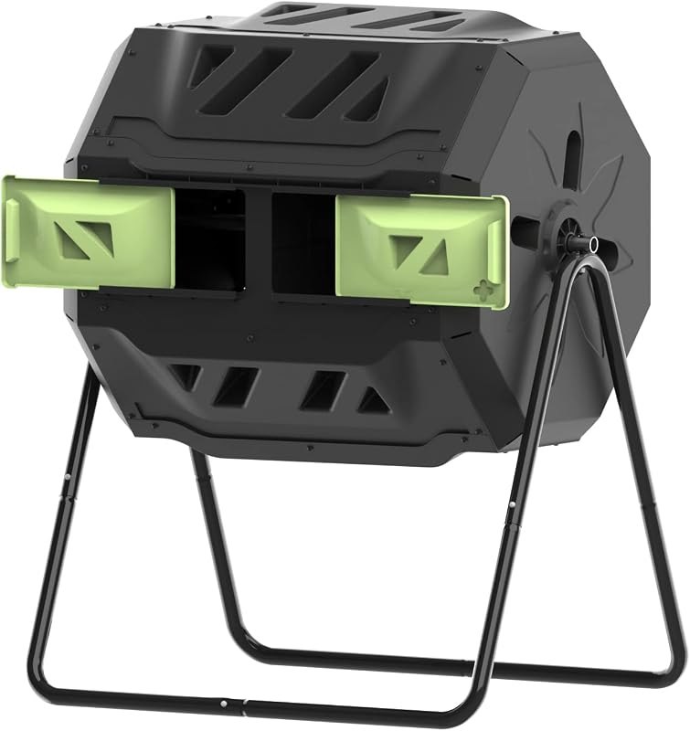 SQUEEZE master Compost Bin 43 Gallon Outdoor Tumbler composters Garden Tumbling or Rotating Compost Green Door —