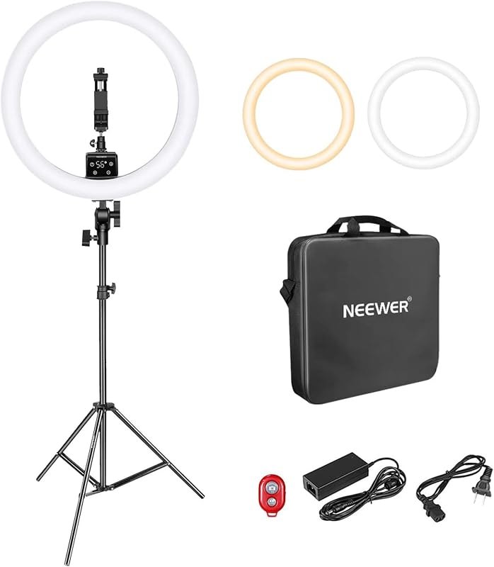 NEEWER 16 inch LED Ring Light with APP Control, Tripod Stand, White — 15 inch ring light for inch ring light