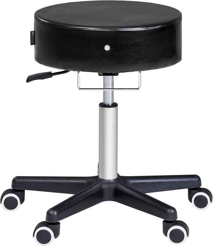 Master Massage Glider Ergonomic Round Swivel Adjustable Rolling Hydraulic Stool Barber Dental Chair in Black for