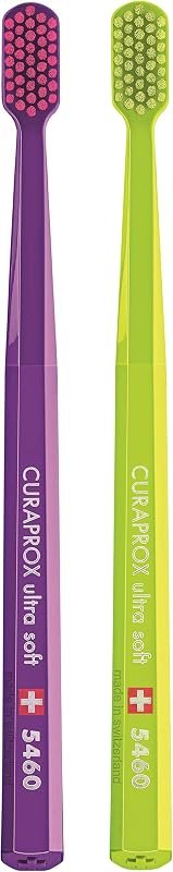 Curaprox CS 5460 Extra-Soft Toothbrushes for Adults, Sensitive-Gum-Safe Ultra-Fine Filaments and Compact, Slightly