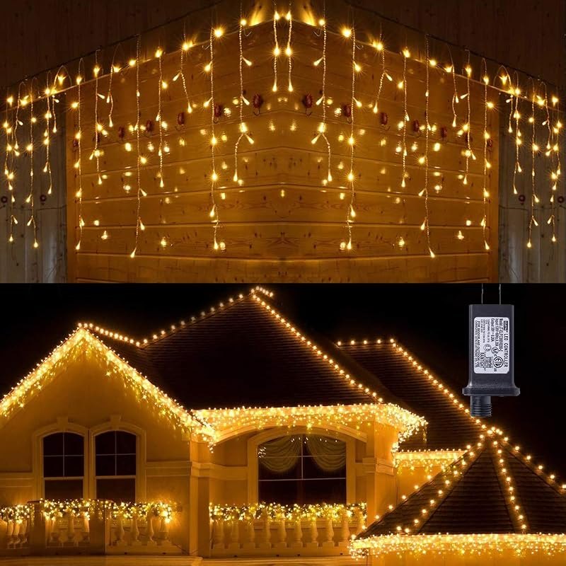 Toodour Christmas Icicle Lights Outdoor, 360 LED 29.5ft 8 Modes Fairy Icicle String Light with 60 Drops, Led Christmas