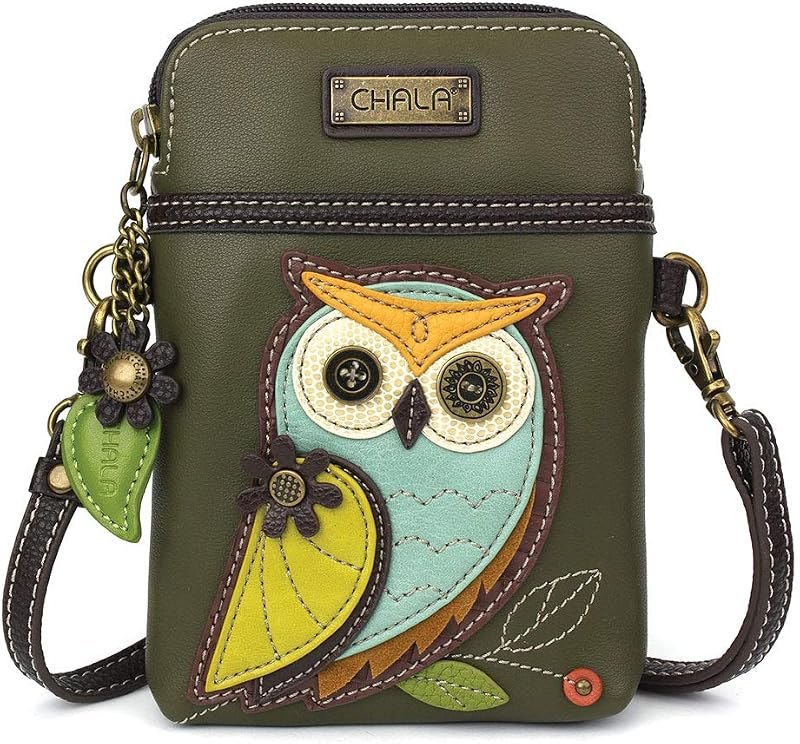 Bird Collection Cell Phone Crossbody Purse-Women PU Leather/Canvas Multicolor Handbag with Adjustable Strap — vegan