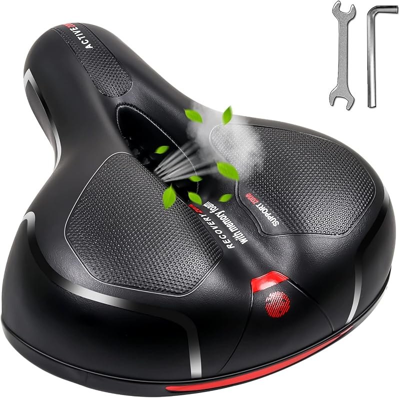 MSDADA Comfortable Bike Seat Cushion - Wide Bicycle Seat Comfort for Men Women with Dual Shock Absorption - Memory