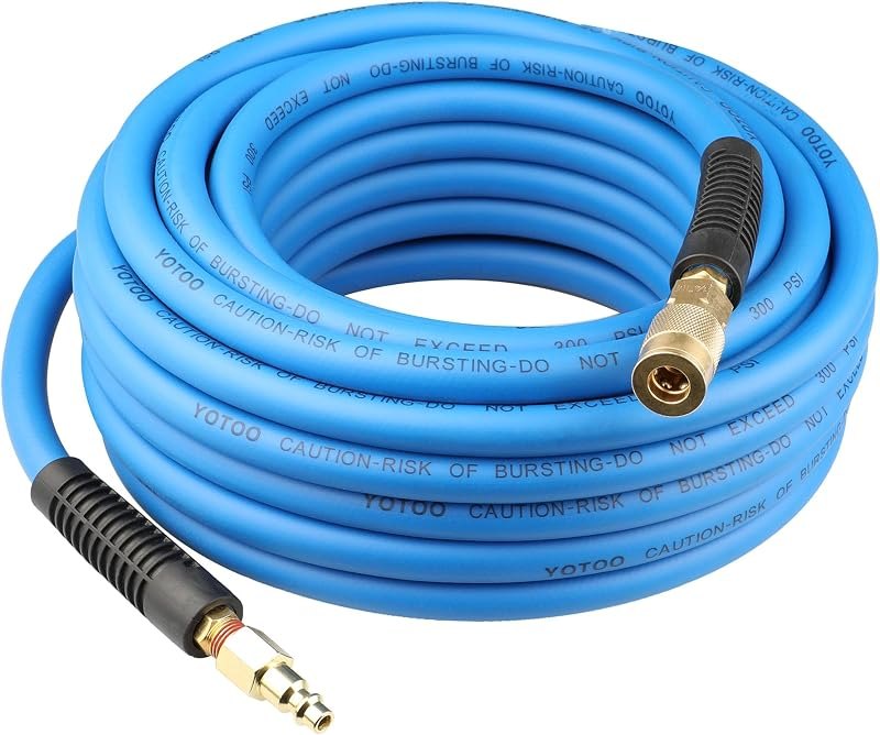 YOTOO Air Hose 3/8 in x 50 ft, Heavy Duty Hybrid Air Compressor Hose, Flexible, Lightweight, Kink Resistant with 1/4"