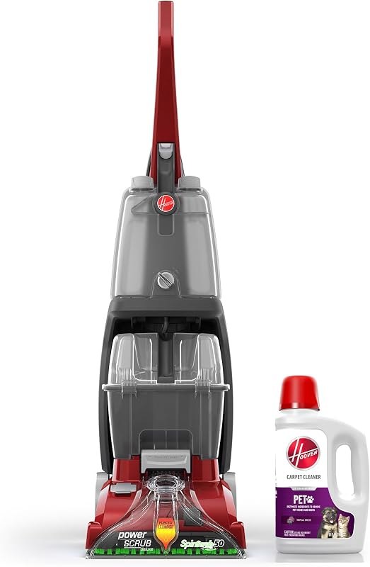 Hoover Power Scrub Deluxe Carpet Cleaner Machine with Paws & Claws Carpet Cleaning Solution (64oz), FH50150, AH30925