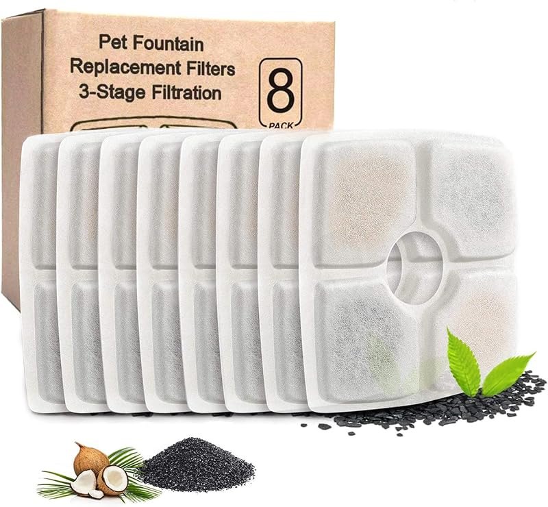 8-Pack Cat Water Fountain Filter, Replacement Fountain Filters for Square 84oz/2.5L Automatic Pet Fountain Cat Water