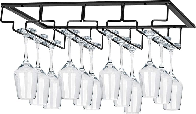 MOCOUM Wine Glasses Rack Under Cabinet Stemware Rack,Wine Glass Hanger Rack Wire Wine Glass Holder Storage Hanger for