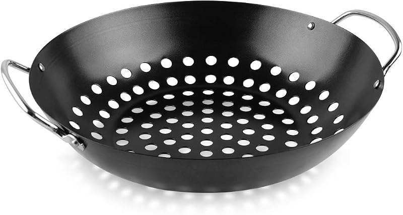 Round Grill Wok with Handle for Green Egg Veggie Basket BBQ Accessory Barbecue Tools for M/L/XL Green Egg Accessories