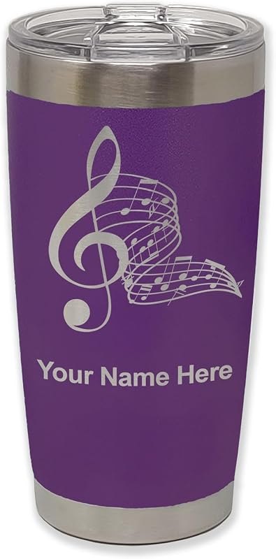 LaserGram Personalized 20oz Tumbler, Musical Notes (Dark Purple) — Insulated Stainless Steel Tumbler for insulated