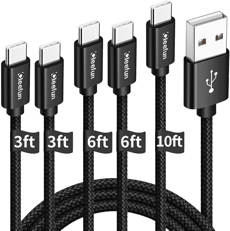 CLEEFUN USB to USB C Cable, 5-Pack, 3/3/6/6/10 ft Fast Charger Cord Type C — quest cable tv for quest cable