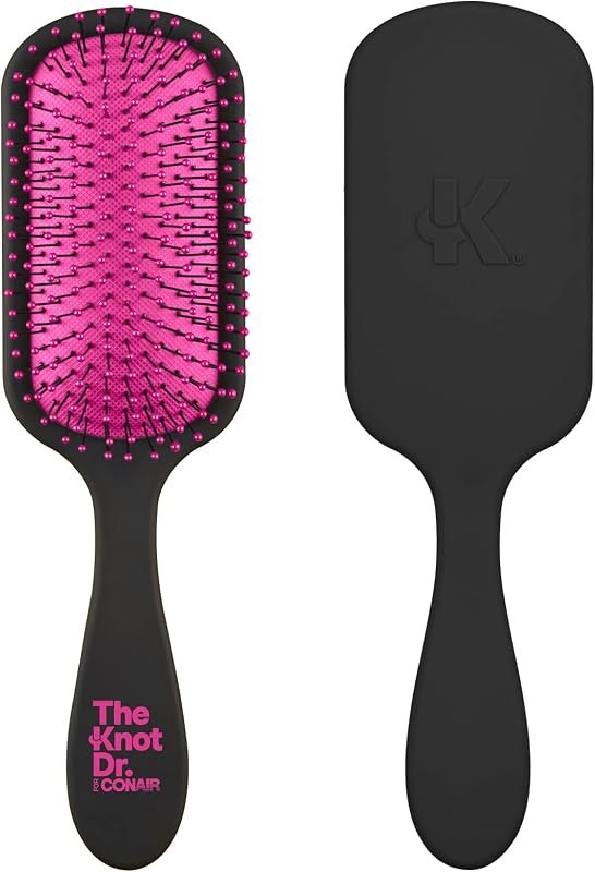 The Knot Dr. hair brush by Conair - Detangling hair brush - Removes Knots and Tangles in wet or dry hair- Black Neon