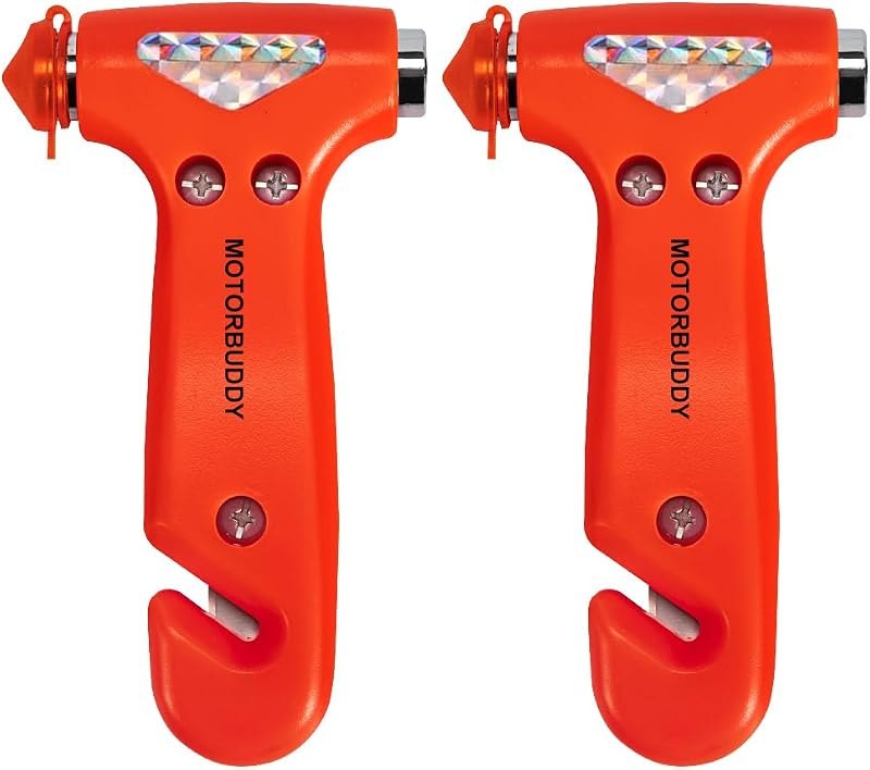 MOTORBUDDY 2-Pack Car Safety Hammer Seatbelt Cutter, Auto Emergency Escape Hammer with Window Glass Breaker and Seat