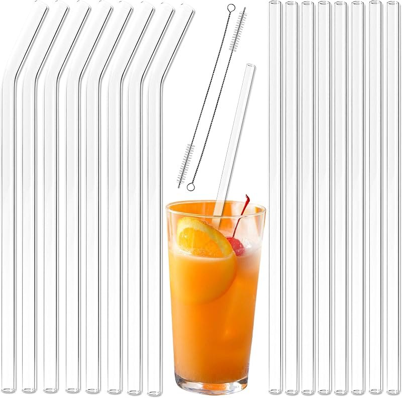 Youngever Reusable Glass Straws Assortment, 9 inches, Eco Friendly with Brush (16 Pack Clear) — glass smoothie straw