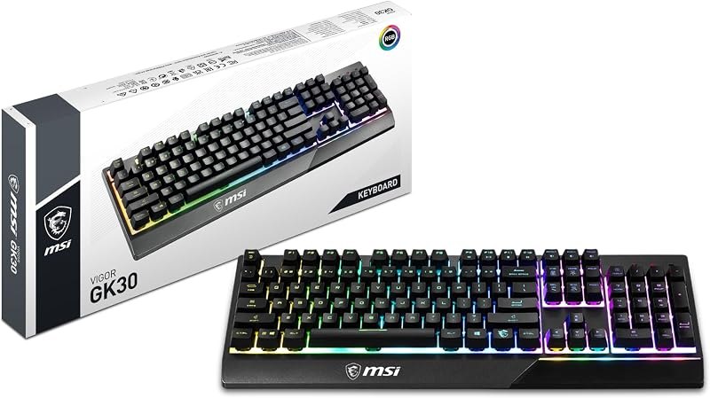 MSI Vigor GK30 RGB Gaming Keyboard, 6-Zone RGB Lighting, Water Repellent & Splash-Proof, Mechanical-Like Plunger