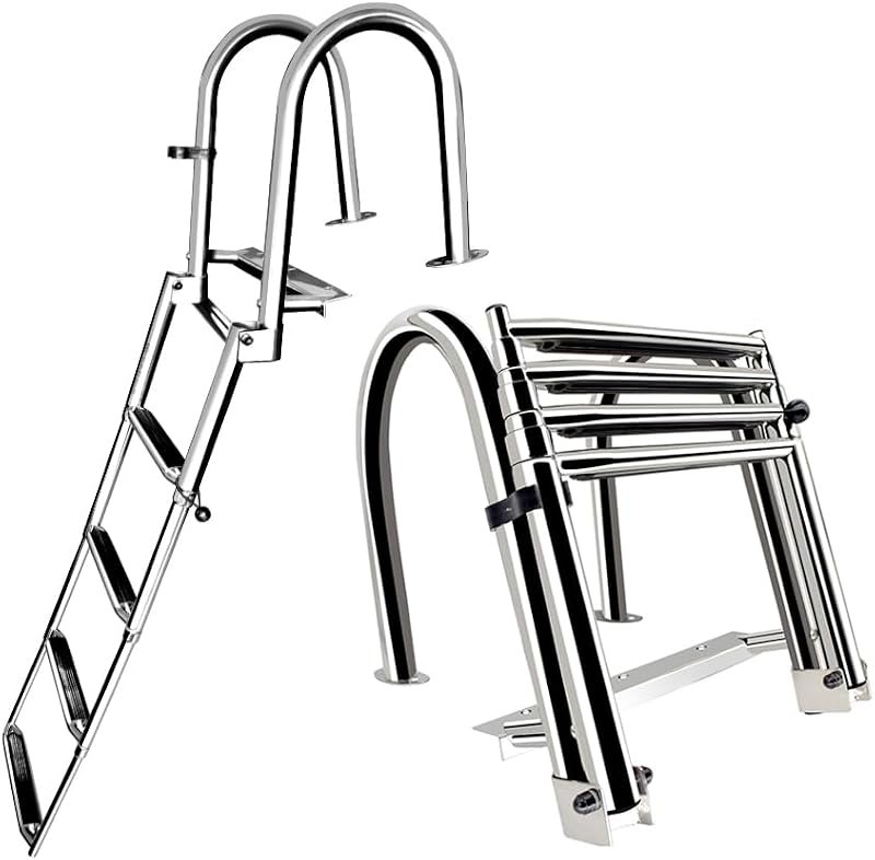 Stainless Steel 4 Step Folding Marine Ladder Heavy Duty Telescoping Ladder for Boat Yacht Dock — pontoon boat dock