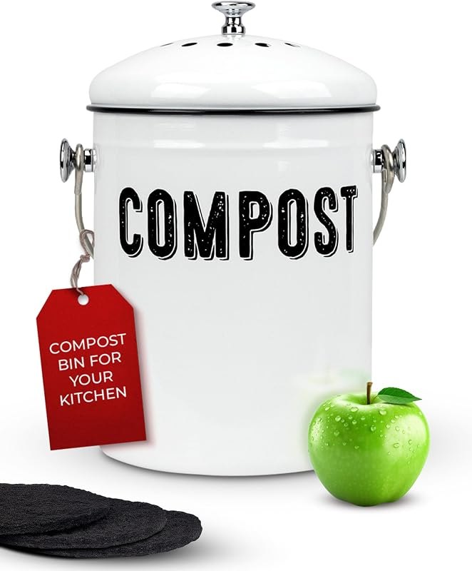 Granrosi Compost Bin Kitchen Counter, 1.3 Gallon, 3 Charcoal Filters — wooden compost bin for wooden compost bin