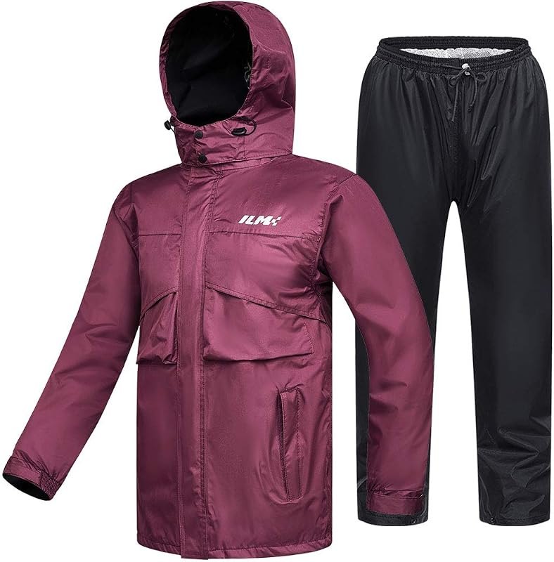 ILM Motorcycle Rain Suit for Women Waterproof Resistant Raincoat 6 Pockets 2 Pieces Packable Rainwear Jacket and Pants