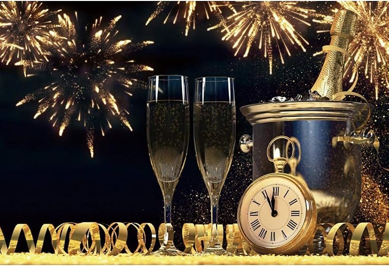 10x8ft Bottle Sparklers Fireworks 2025 New Year Eve Champagne Glasses Backdrop Xmas Happy New Year Christmas