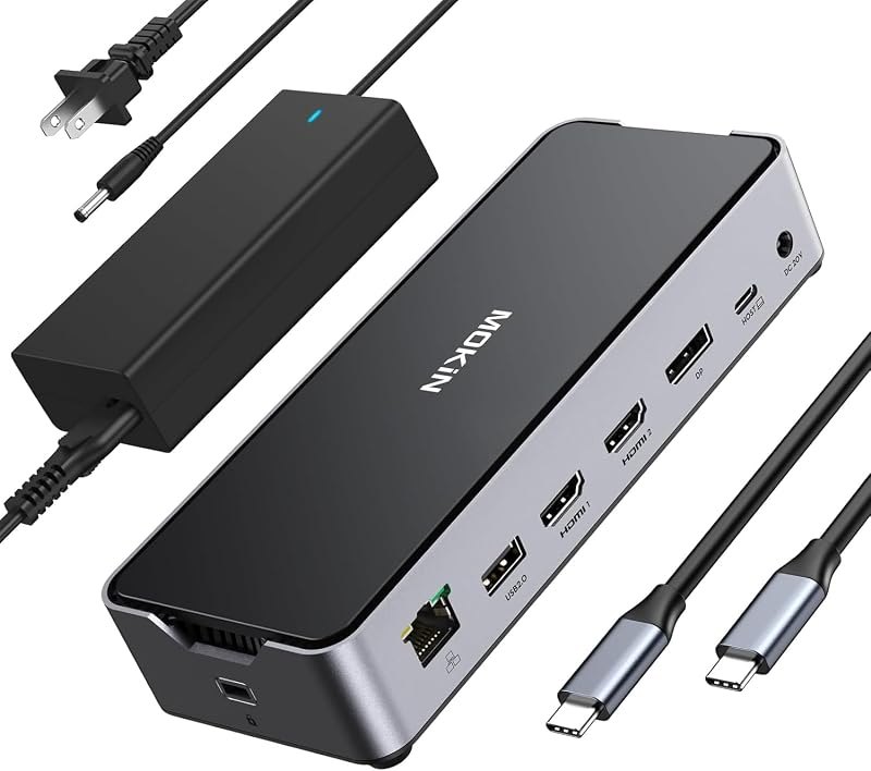 USB C Docking Station 3 Monitors Laptop USB C Dock Dual Monitor with 2 HDMI DisplayPort 4K144Hz,USB A 2.0/3.0,USBC 3.1